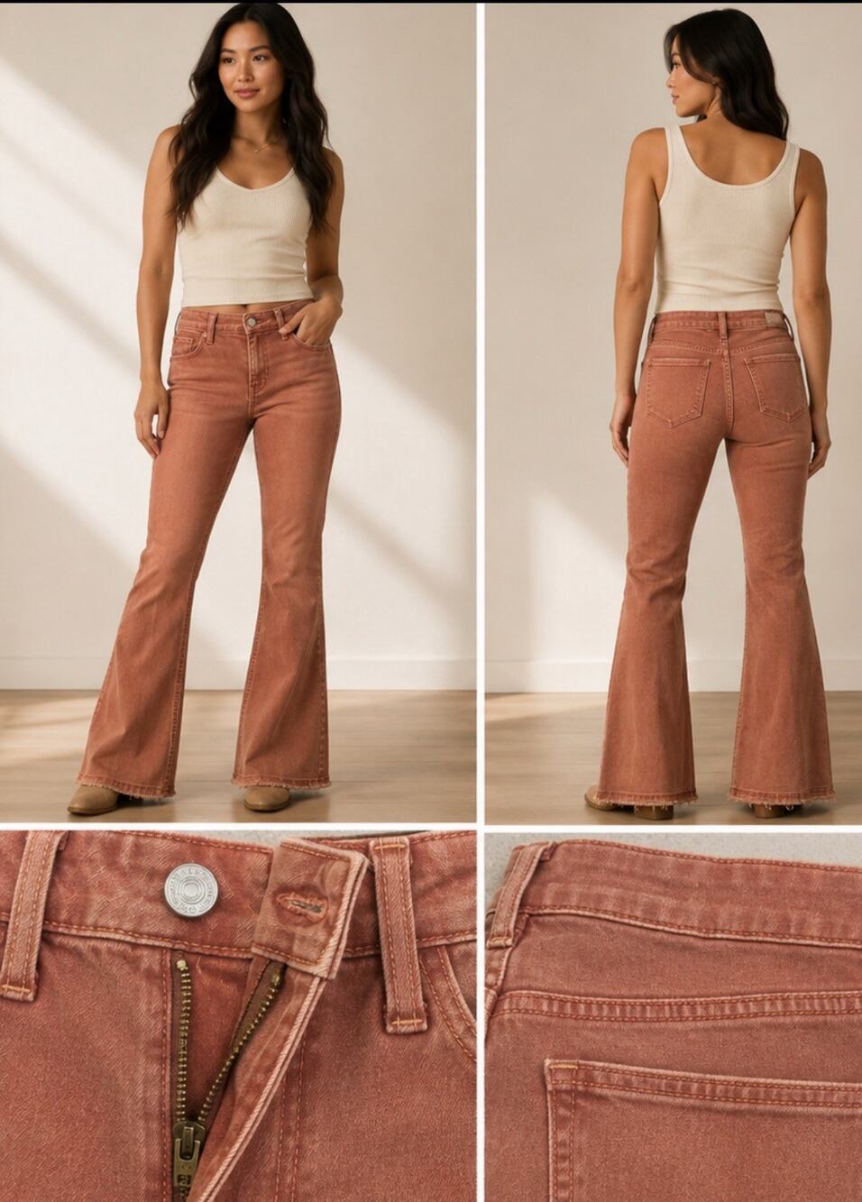Bohemian 70s Style M Jeans by Maurices High Rise Flare Jeans 6 Rust Brown Wash